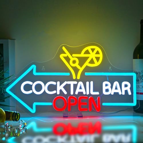 NOXET Cartel de neón abierto para cócteles, bares, luces de neón, para pared, color azul y rosa, para pub, hogar, cerveza, bar, club, hombre, cueva, restaurante, tienda, sign cócteles, decoración