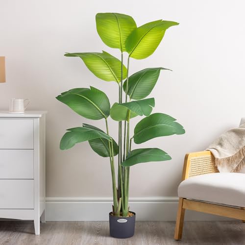 Christow Artificial Banana Tree, Bird of Paradise House Plant Decoration, Lifelike Feel-Real PEVA Leaves, Pre Potted in Weighted Pot with Moss, Indoor & Outdoor, Living Room Bedroom Office, 5ft/150cm
