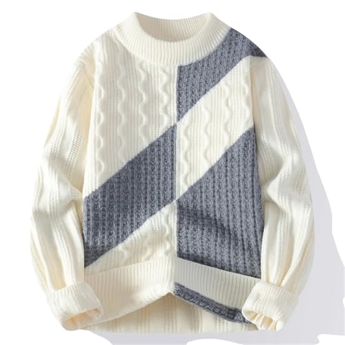 Men's Loose Fit Knit Sweater O-Neck Patchwork Pullover Youthful Casual Long Sleeve Slim Fit Sweater4