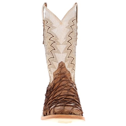 Image of Vaccari Men's Dylan Genuine Pirarucu Fish Leather Broad Square Toe Cowboy Boots