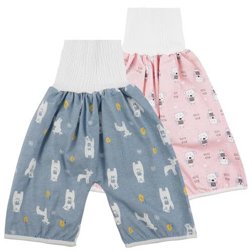 Baby Potty Training Pants 2-Pack Reusable Waterproof Training Underwear High Waist Cotton Nighttime Diaper Shorts Soft Breathable Leak-Proof Pants for Boys & Girls 0-5 Years M
