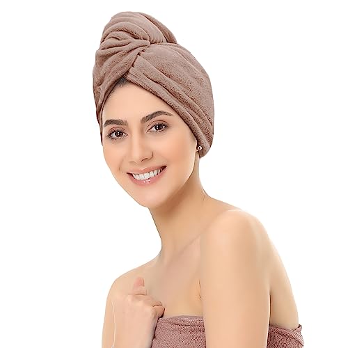 Image of Sassoon Venir Microfiber Hair Wrap Towel for Women (Peanut Color, Free Size) with Smooth Texture Super Absorbent Quick Dry Hair Turban for Drying Hair