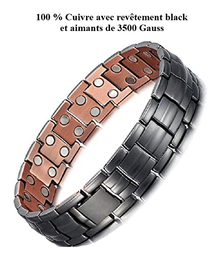 Bracelet magnétique en cuivre Black Power en 14,6 cm - Bracelet 3000 Gauss - Bracelet aimanté - Bracelet cuivre - Bijoux magnétiques