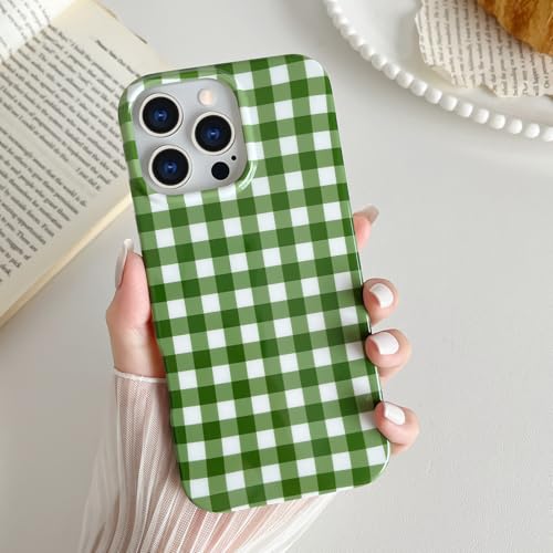 Skyseaco for iPhone 16 Pro Max Case Cute Aesthetic Gingham Phone Case Soft Slim TPU Shockproof Phone Cover for Women Girls - Green - image 3
