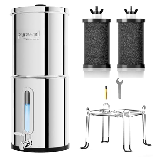 Purewell Filtre à Eau par Gravité 8,5L - Système de Filtration Familial avec Charbon Actif - Purificateur d'Eau pour Robinet et Eau de Pluie - Technologie...