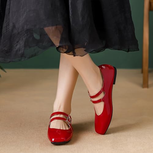 Women's Patent Leather Flat Mary Jane Shoes Elegant Square Toe Two Ankle Strap Ballet Flats for Walking Work Dressy & Casual4