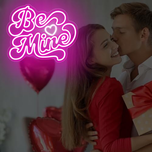 Image of Be Mine Neon Sign, Valentine's Day LED Light, Romantic Wedding Backgroud Decoration, Gift For Her, Home Wall Decor Room Decoration, 16.5 inchx13.4 inch