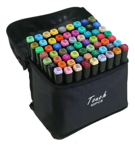 Canetinha Ponta Dupla Duas Pontas para Colorir Kit Estojo de Canetas Escolar Marcador Coloridas Permanente (60)