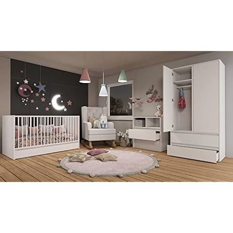 Generisch Babyzimmer Komplett Set Luna weiß Wickelkommode Babybett Kleiderschrank Cover