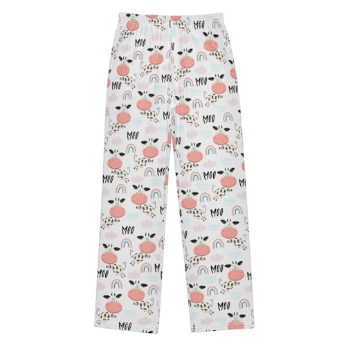 Milk Cow Rainbow Boys Long Pants Soft Trousers Elastic Waist Kids Lounge Bottoms with Pockets S-XL