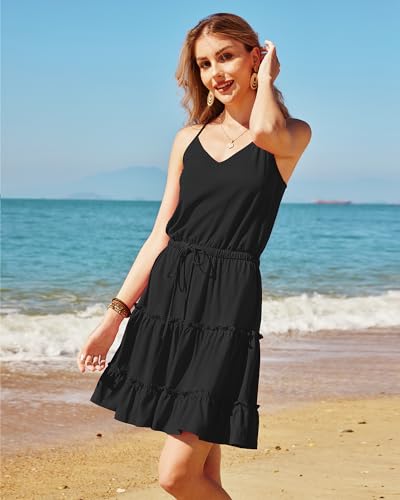 Image of Newshows Women's Summer Casual Dress Cute A Line Ruffle Hem Flattering Fit Beach Vacation Sundress