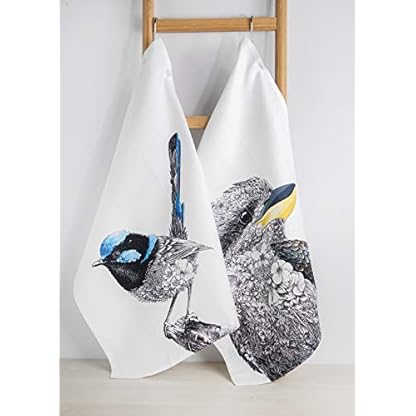 Maxwell & Williams Marini Ferlazzo Birds Bedrucktes Geschirrtuch mit Indischem Pfau-Design, 100% Baumwolle, Schwarz/Weiß, 50 x 70 cm, Waschmaschinenfähig – Bild 5