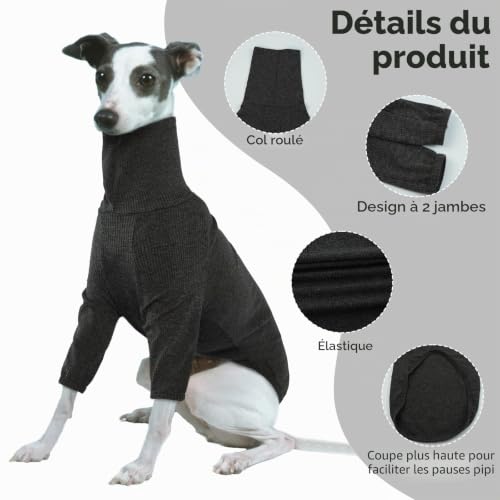 PUMYPOREITY Pull léger pour lévrier, pyjama pour chien de taille M, chemise lurcher, pyjama pour chien whippet (gris, M) – vue 4
