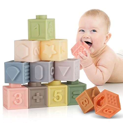 Image of LENDOD Baby Soft Stacking Blocks Toys 12 PCS Educational Squeeze Infant Toys Play with Numbers Animals Shapes Textures for Toddlers Babies 6 9 12 Month 1 2 3 Year Old