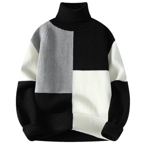 Men Turtleneck Sweaters Patchwork Knitted Pullovers