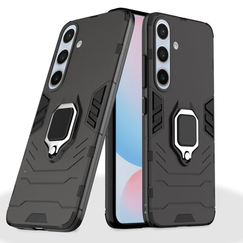Image of Pikkme D5 Tough Armor Bumper | 360 Protection Case | Ring Holder Stand Case for Samsung Galaxy S24 FE 5G (Black)