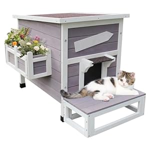 HiCaptain Katzenhaus Holzhaus Grau, 52 x 64.5 x 64 cm