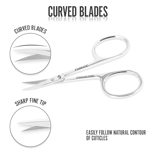 FABINOC Curved Cuticle Scissors for Women & Men - German Quality Stainless Steel for Manicure Pedicure Beauty Grooming Kit for Nail, Eyebrow, Eyelash, Dry Skin