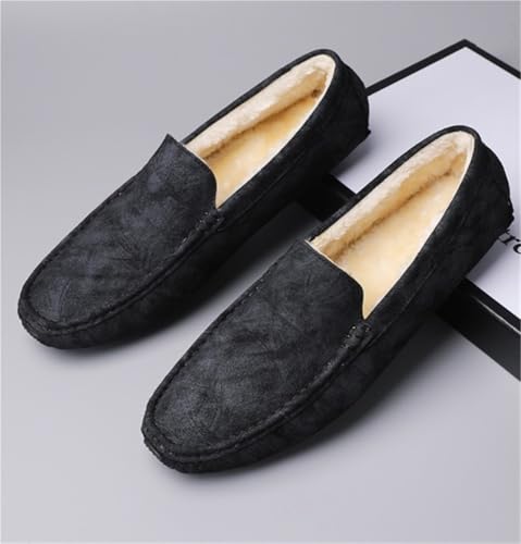 Faux Fur Lining Slip On Men's Loafers Shoes Plush Driving Style LoaferResistant Comfortable Flexible3