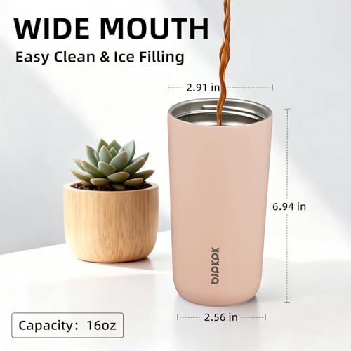 Image of BJPKPK 16oz Insulated Travel Coffee Mug, Stainless Steel Tumbler