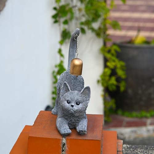 Figurine décorative en résine de chat durable avec clochette - 4