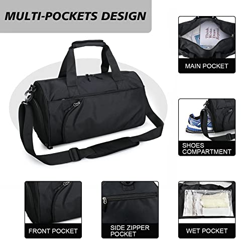 Oziral Sports Gym Bag, 40L Travel Duffel Bag With Wet Pocket And Shoe Compartment, Gym Duffle Bag For Women And Men, Large Weekender Overnight Carry On Bag, Lightweight Workout Bag For Sports (Black) #TOP3