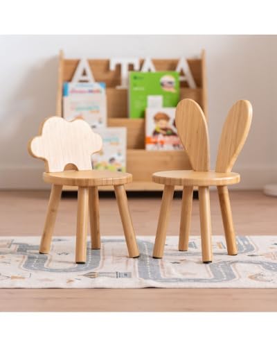 ATAA Silla Infantil Montessori de bambú Darina – Altura Adaptada para niños – Diseño Natural, ergonómico y ecológico – Ideal para rincón de Lectura o Mesa Montessori (Nube)