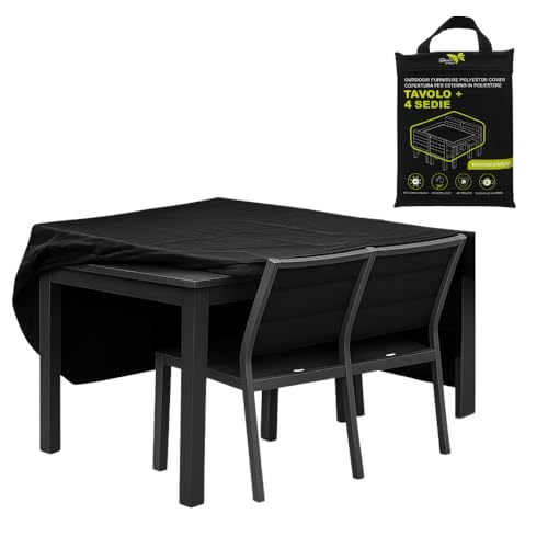 Paluplus Coperture Protettive per Tavolo e 4 Sedie Nera, Misura 165x140x90 cm, Tessuto Impermeabile 210D, Telo con Sacca e Laccetto, Protezione da Polvere, Pioggia, Raggi UV -9484F-0,9