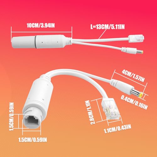Divisor PoE 48 V a 12 V impermeable para alimentación por Ethernet, 12 W (máx.), con conector DC de 5,5 x 2,1 mm, compatible con estándares IEEE 802.3af/at, ideal para cámaras IP de seguridad (paquete de 2 unidades) miniatura 4