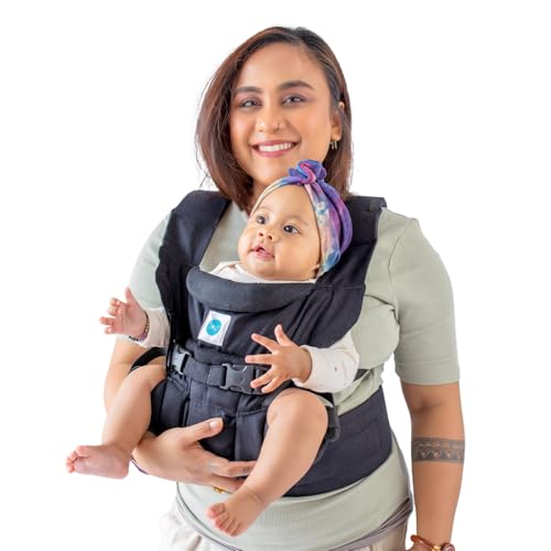 Soulslings 4-in-1 Lali Baby Carrier Bag, 100% Cotton - Black | Compact & Lightweight (400g) | Adjustable for 0-24 Months (4-15kg) | Machine Washable & Handwashable | Breastfeeding Friendly |