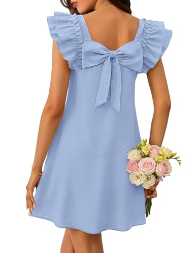 MEROKEETY Women's Spring Ruffle Sleeve Bow Mini Dress 2026 Summer