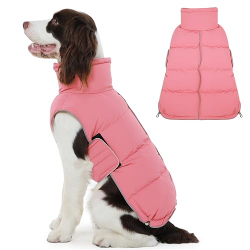 FUAMEY Dog Puffer Jacket for Large Dogs,Dog Cold Weather Coats Winter Dogs Down Jackets Waterproof Pet Snowsuits Warm Puppy Winter Vest Turtleneck Pet
