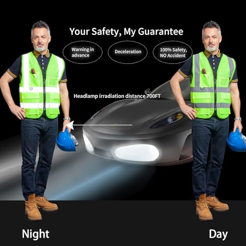 Image of High Visibility Safety Vest with Reflective Strips & Pockets | High Visibility | 360 Reflective Strips | 5 Pockets | Zipper Front | Lightweight Polyester | ANSI /ISEA 107 Class 2 Type R