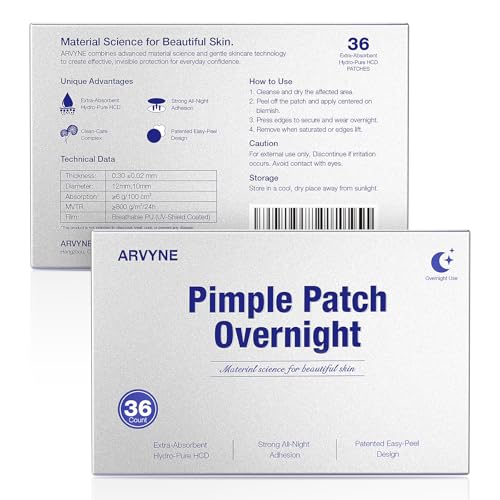 arvyne Overnight Pimple Patches 1.5X Thicker Hydrocolloid Acne Zit Patches for Face, All-Night Adhesion, Max Absorbency, Easy-Peel Design, Skin-Friendly, Korean Skin Care, 2 Size 36 Count β image 8