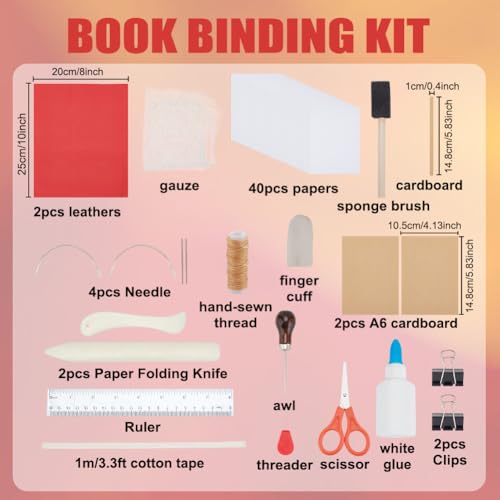 WEBEEDY Kit de encadernação para iniciantes, 64 peças, kit básico de encadernação DIY com instruções