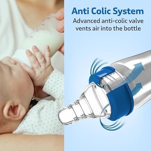 Image of LuvLap Anti-Colic Slim /Regular Neck Essential Baby Plastic Feeding Bottle, 250Ml (Pack of 8), New Born /Infants /Toddler Upto 3 Years, Jungle Tales & Wild Flowers, BPA Free,Blue