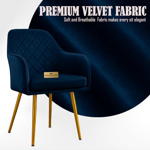 Image of Barfi Velvet Dining Chair | Set of 2 Premium Modern Upholstered Accent Chair with Armrest, Padded Seat and Metal Legs | Comfy Chair for Home, Office & Restaurents | (Blue)
