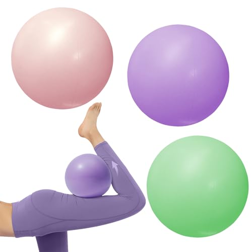 ZXJLWR Pelota de gimnasia pequeña de 25 cm, 3 unidades, pelota de pilates, pelota de gimnasia, pequeña con tubo de soplado, pelota de yoga, pelota de fitness suave, accesorios de pilates para el hogar