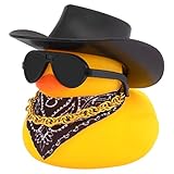 wonuu Car Dashboard West Cowboy Hat Rubber Ducks Decorations, Rubber Ducky for Car Ornament Cute Duck with Hat, Glasses, Necklace, Scarf (Black)