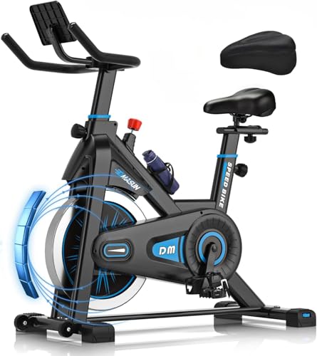 DMASUN Bicicleta estática de casa con resistencia ajustable, bicicleta estática profesional de apartamento silenciosa con pantalla LCD mejorada, asiento cómodo y grande, aplicación compatible