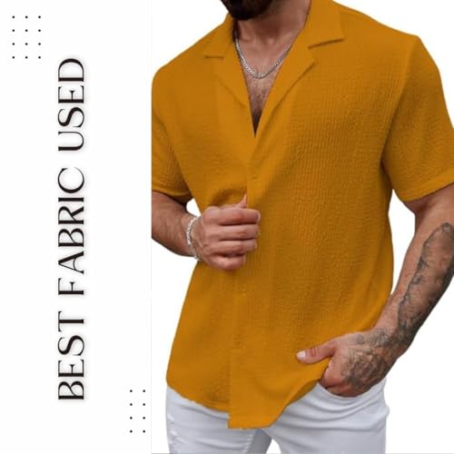 Image of COMBRAIDED Men's Regular Fit Cotton Blend Shirts | Half Sleeve Solid Pattern | Casual Wear for Everyday Style