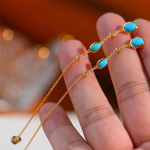 Turquoise Stud Earrings for Women, 18K Gold Chain Dangle Earrings Cute Oval Turquoise Jewelry for Women3