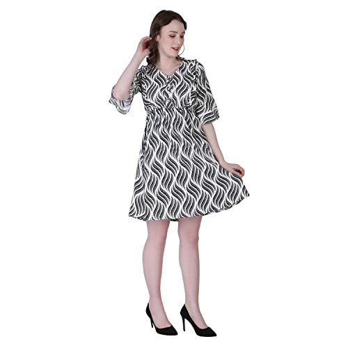 Image of Leriya Fashion Dresses for Women || Crepe Abstract Printed Dresses for Girls || Ruffled Sleeve Knee-Length mini Dress || Perfect for Outing || Travel || Casual Wear Flared one piece Dress for Women