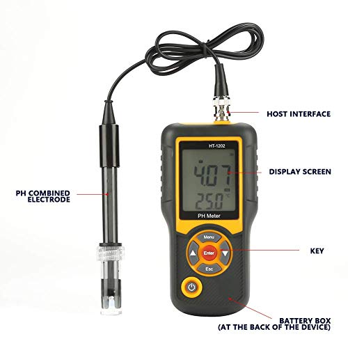Misuratore di pH portatile, tester digitale di qualità dell'acqua, tester LCD ad alta precisione per misurazione della temperatura, ideale per acqua potabile e piscine