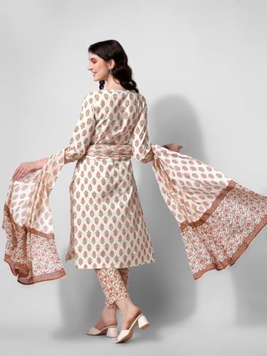 Image of MIRCHI FASHION Women's Designer Straight Fit Cotton Printed and Embellished Kurta Set with Trouser Pant and Dupatta