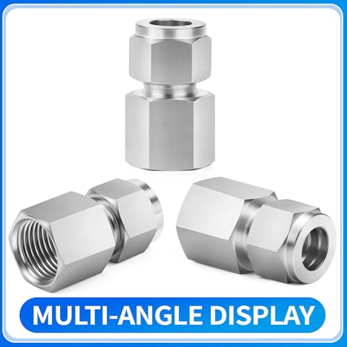 Image of ChillWaves 304 Stainless Steel Compression Tube Fitting, 1 /4 inch OD x 3 /8 inch NPT Female Compression Union Connector(2-PACK)