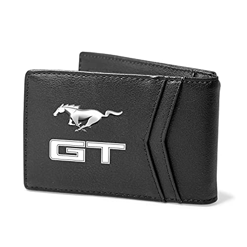 Compatible with - Ford Mustang GT Black PU Leather Slim RFID Resistant Bi-fold Men Wallet
