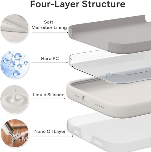 Image of VONZEE Microfiber Logo Cut Cover Compatible for iPhone 15 Plus Case Liquid Silicone Cases Full Body 4 Layer Protective Covers Shockproof Back Cover with High Raised Camera Lips (6.7 inch, Stone Grey)