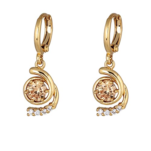 ZQHWYZ 14K Yellow Gold Drop Earrings for Women Dangling, Hoop with Round Amethyst Dangle Earrings for Women Gold