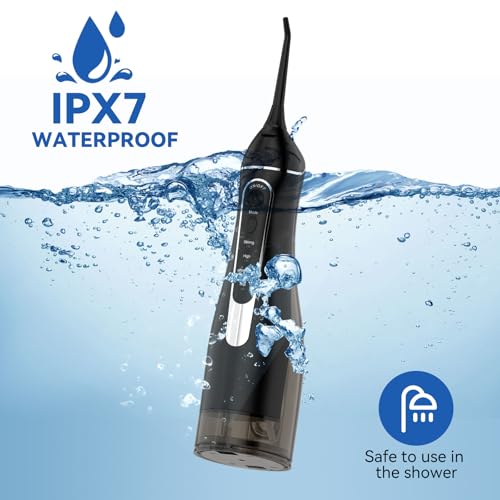 Image of Cordless Portable Water Flosser with 300ML Tank: Rechargeable Oral Irrigator with 5 Tips for Travel, Braces Care and Sensitive Gums, IPX7 Waterproof Teeth Cleaning Device(Black)